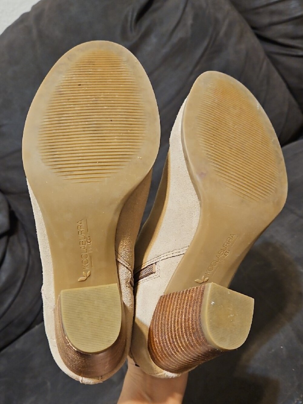 Koolaburra Sand Suede Ankle Booties with Stacked Heel - Picture 6 of 9